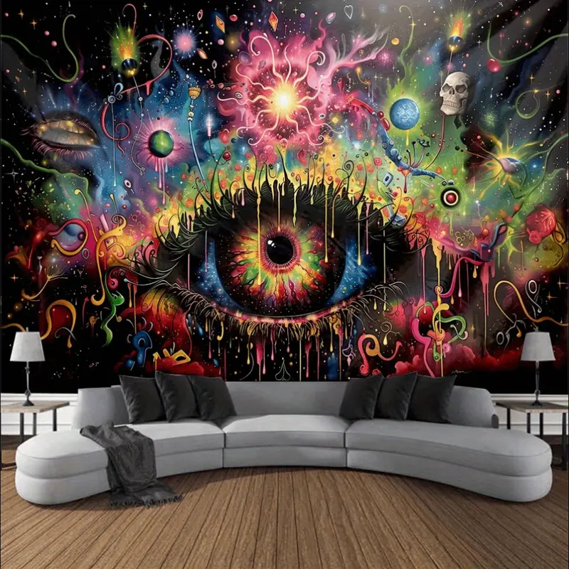 Psychedelic Eye & Galaxy Tapestry, Vibrant Trippy Wall Hanging, for Bedroom, Living Room & Party Decoration decorative tapestry durable man decor large Boho Floral with Moon aesthetic life room tapestry Tapestry Wall Hanging home Bohemian