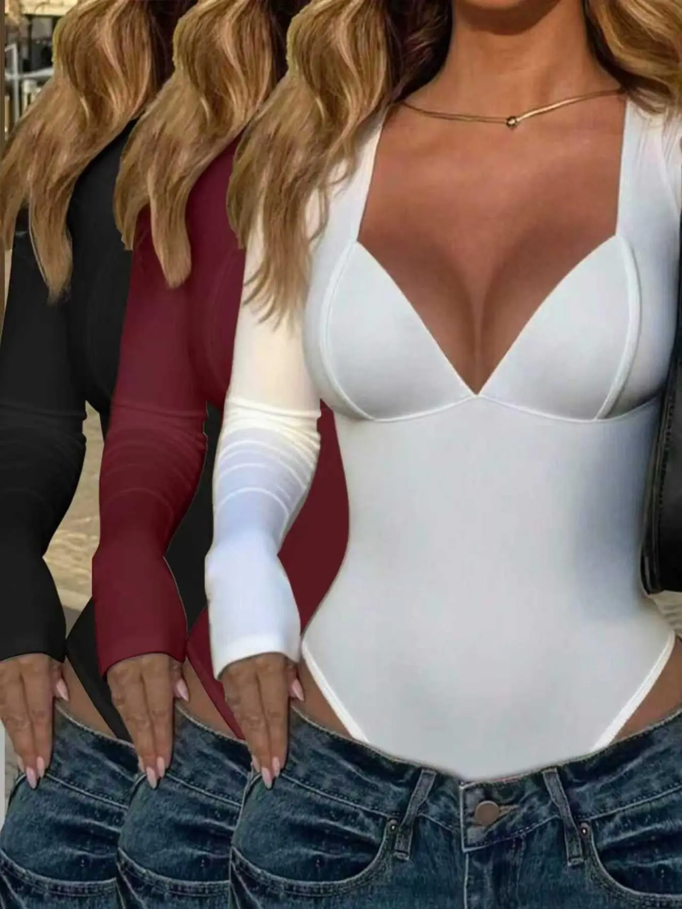 Women's Spring Summer Fashion Basic Knit V Neck Long Sleeve Bodycon Dress, Casual Daily Wear, Solid Color, Tight Fit, Stylish Design