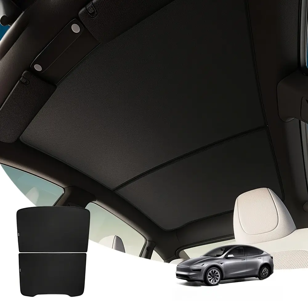 Graphene Honeycomb Car Sunshade - Heat Blocker Window Covering for Tesla Model Y Juniper 2025-2026 Black Roof Front/Rear Sunroof Glass