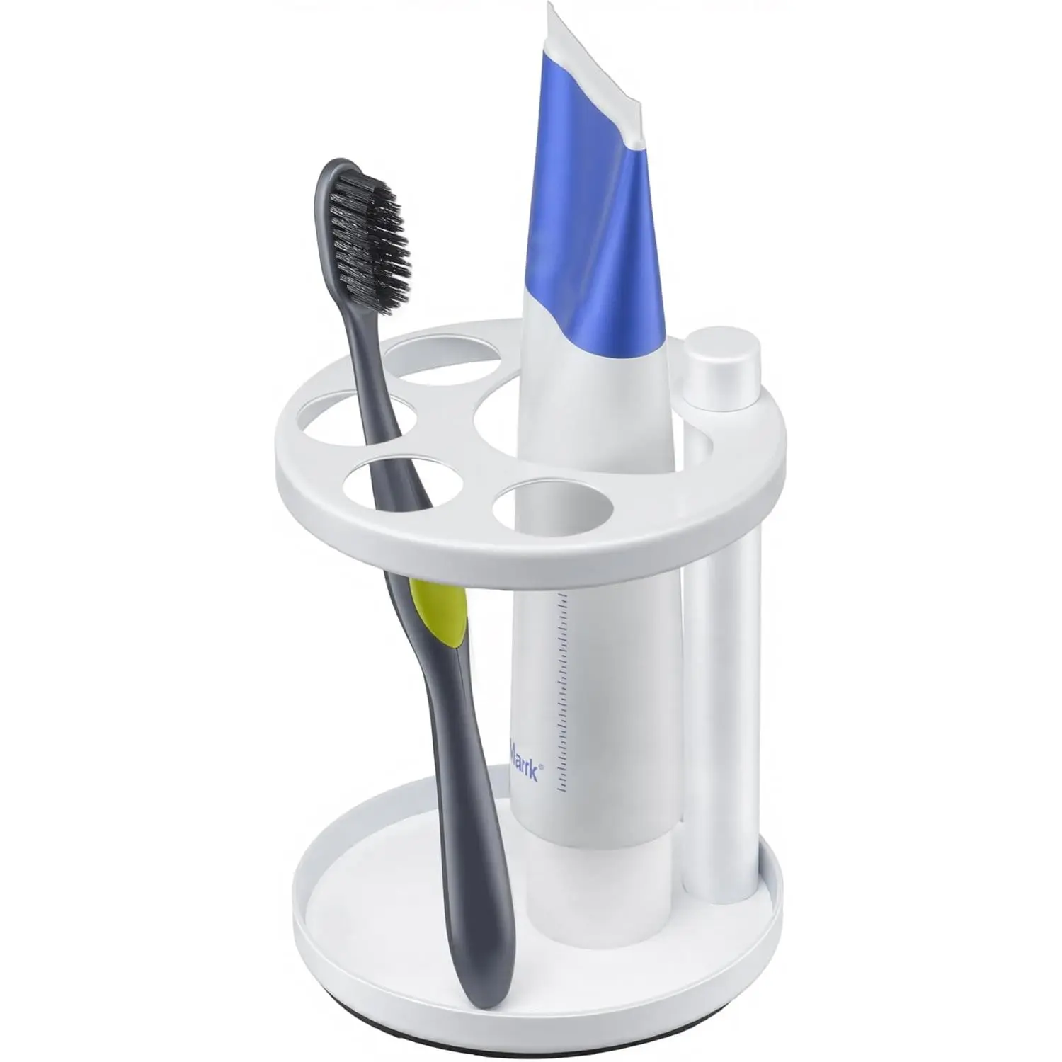 Metal Toothbrush Holder Stand for Bathroom: Stainless Steel Ventilated Organizer with Slots for Electric Toothbrushes, Toothpaste, Razors & Small Comb, Unique Footprint Base Design, White