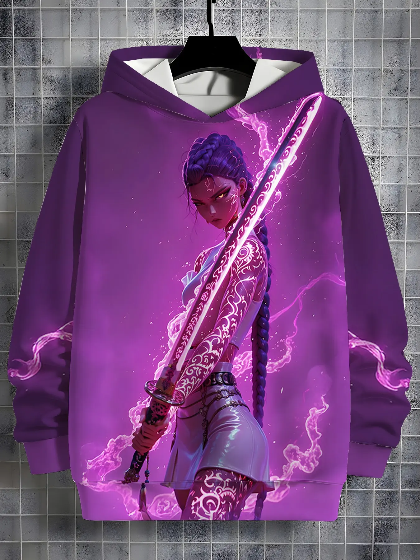 Hooded Sweatshirt, Aesthetic Hoodie, Magic Sword Girl Full Print, Casual Long Sleeve, Fall & Winter, School Daily Wear, Anime Cartoon