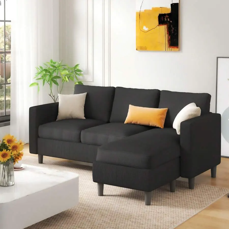 Sectional Sofa Couch Living Room, Small 3-Seat L Shaped Couch, Convertible Sofa  Set Small Space