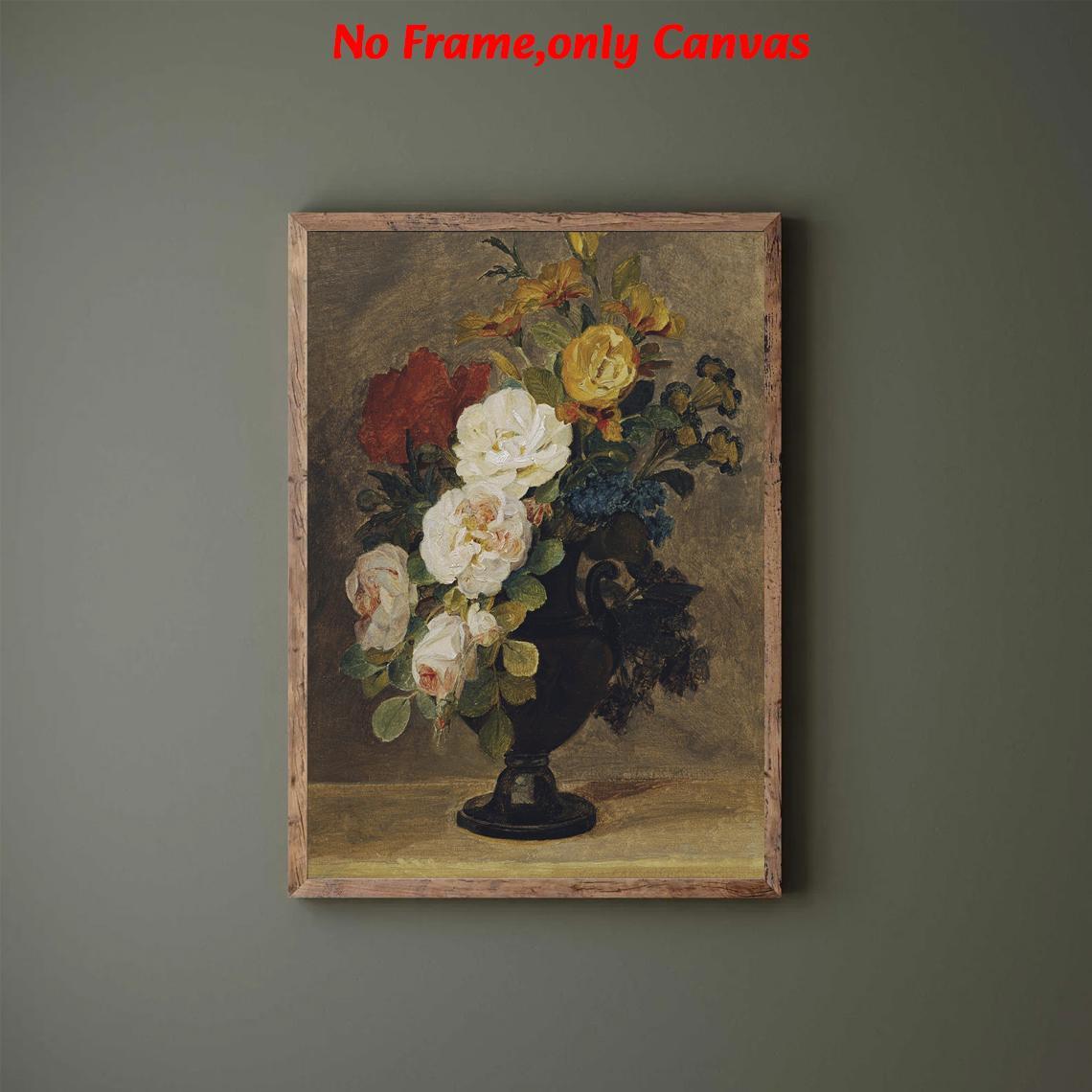 1 pc, wall art, Vintage poster, ANTIQUE VASE canvas painting, floral oil painting style art print in white red yellow, living room decor, bedroom decor aesthetic, dining room decor, housewarming gift, unframed