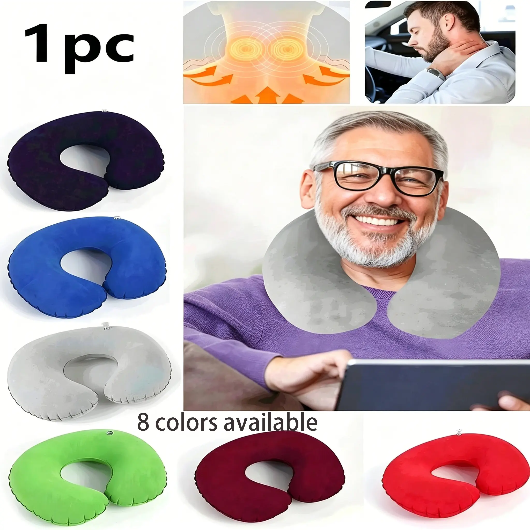 Inflatable Travel Pillow, Neck Pillow, Plane Pillow, Car Travel Pillow, U-Shape Neck Support, Travel Neck Cushion, Portable for Students/adults, Essential for Mailmen