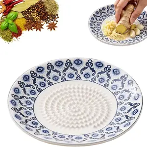 Ceramic Garlic Grater Plate Bowl, HandcraftedCeramic Garlic Grater Plate For Ginger, Cheese,Wasabi, Onion, Yam, Herb Stripper, KitchenGadget