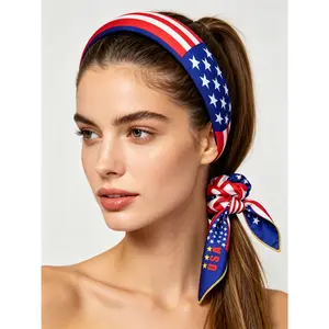 USA Flag Graphic Hair Set - 4-Piece Patriotic Headband, Scarf Scrunchie, 2 Hair Clips, Classic Flag Patterns, Casual Football Fashion Accessory for Sports Events, Fan Occasions