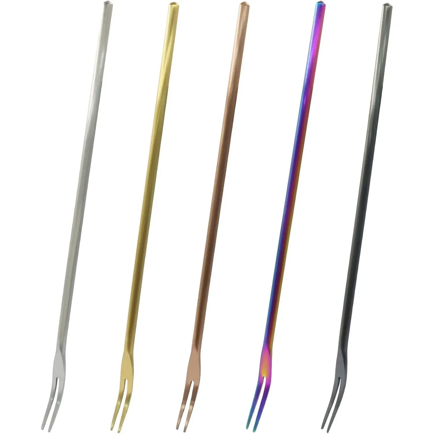 5 PCS Stainless Steel Pickle Fork, 8.66 Inches Long Handle Olive Fork 2 Prong Pickle Picker, Multicolor Grabber Tool for Jar Cocktail Dessert Fruit/Appetizer Salad