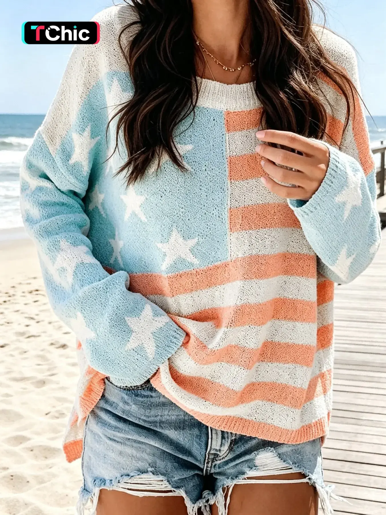 Women's Pullover Sweater, 2026 Fall Winter Fashion, Casual Round Neck Long Sleeve, Loose Fit Patchwork Design, Perfect for Daily Outing & Parties