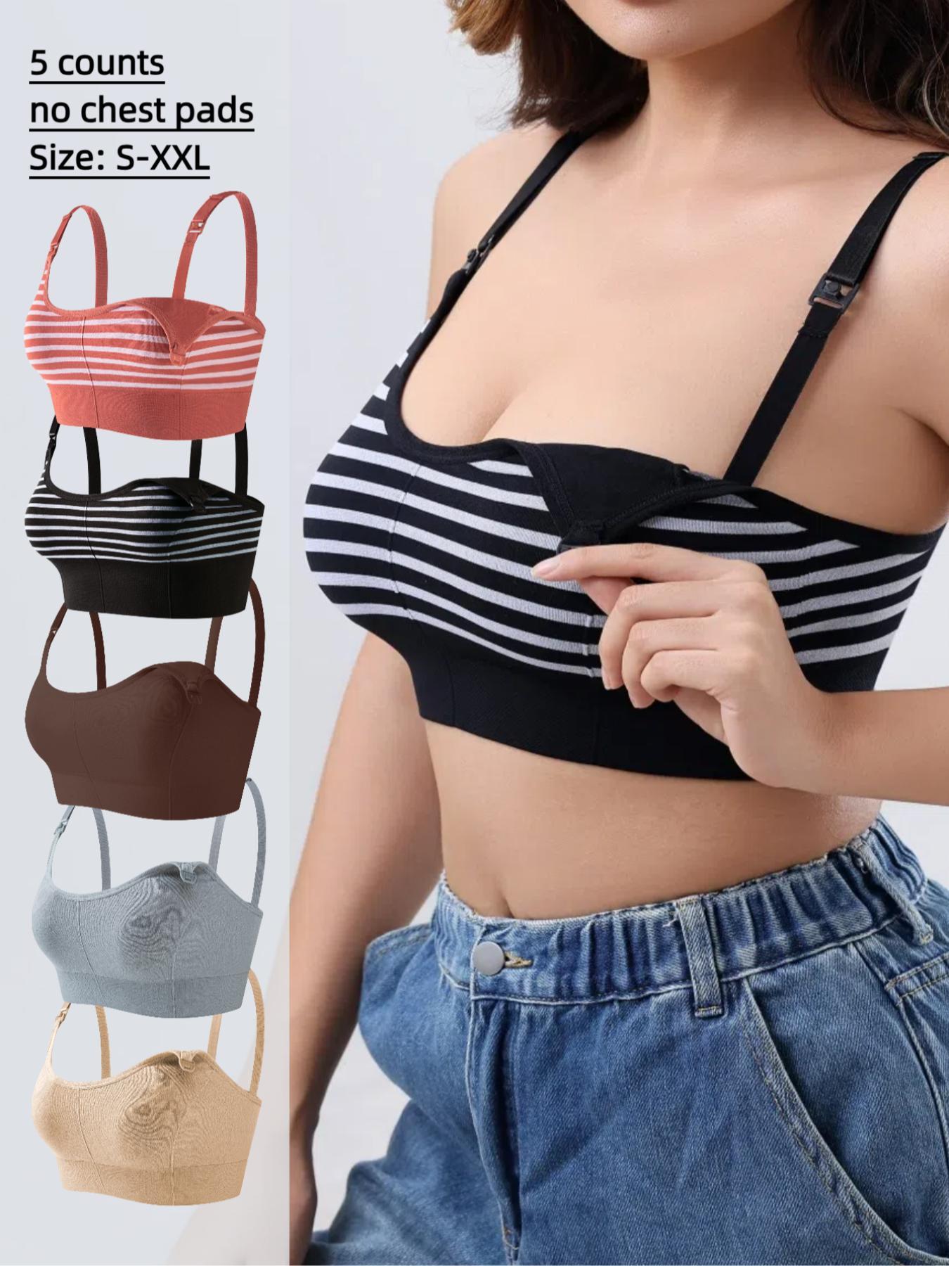 Maternity Solid Color/striped Print Nursing Bra, Adjustable Strap Seamless Double Layer Soft Support Nursing Bras, Maternity Underwear for All Seasons, Underwear for Women, Soft Fabric Bra, Supportive Bra
