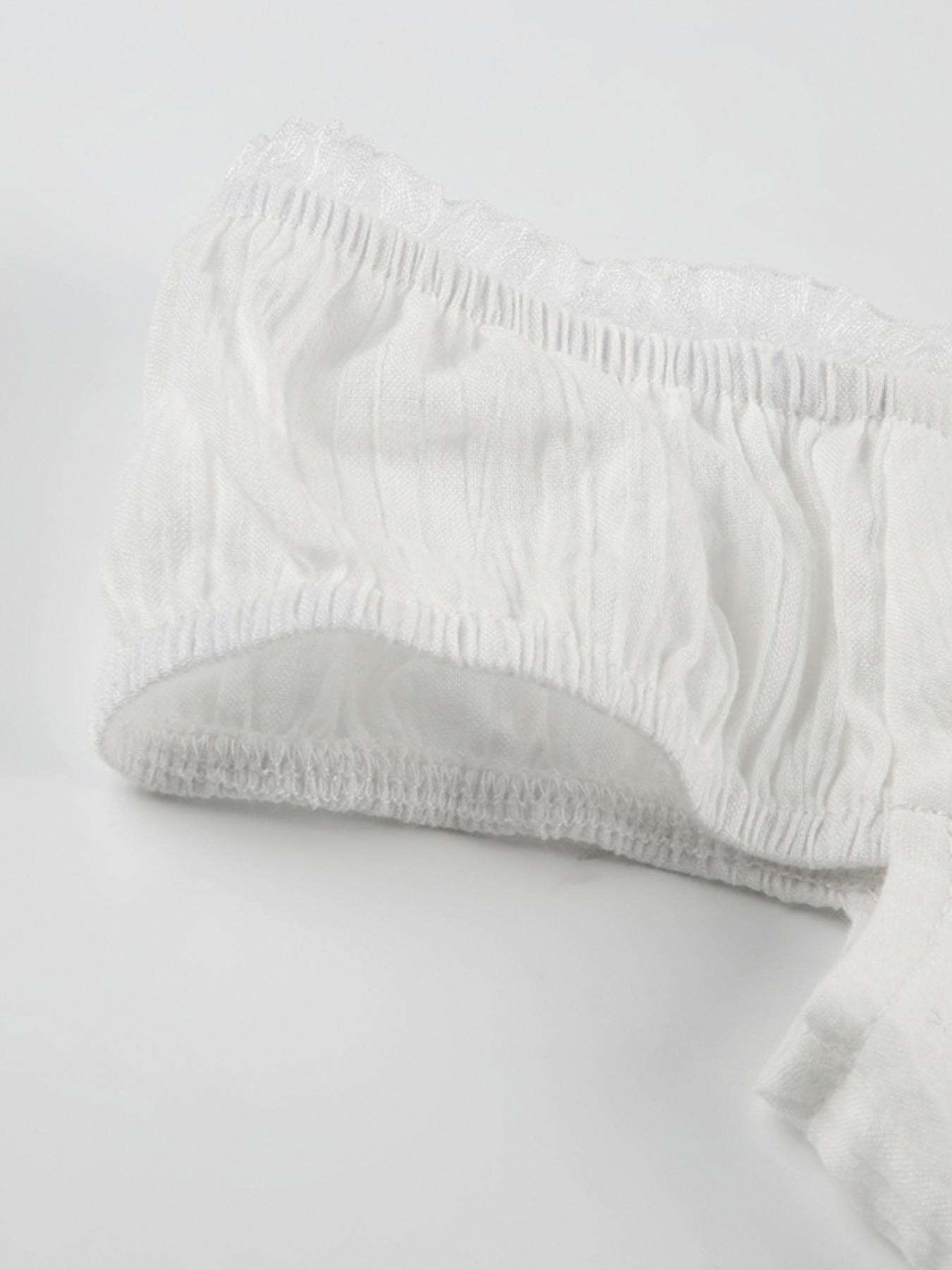 Women's Sweet Cute Ruffle Button Front Off Shoulder Blouse Shirts, Slim-Fitting Short Sleeve V Neck Top, Plain Texture Shirt for Casual Wear