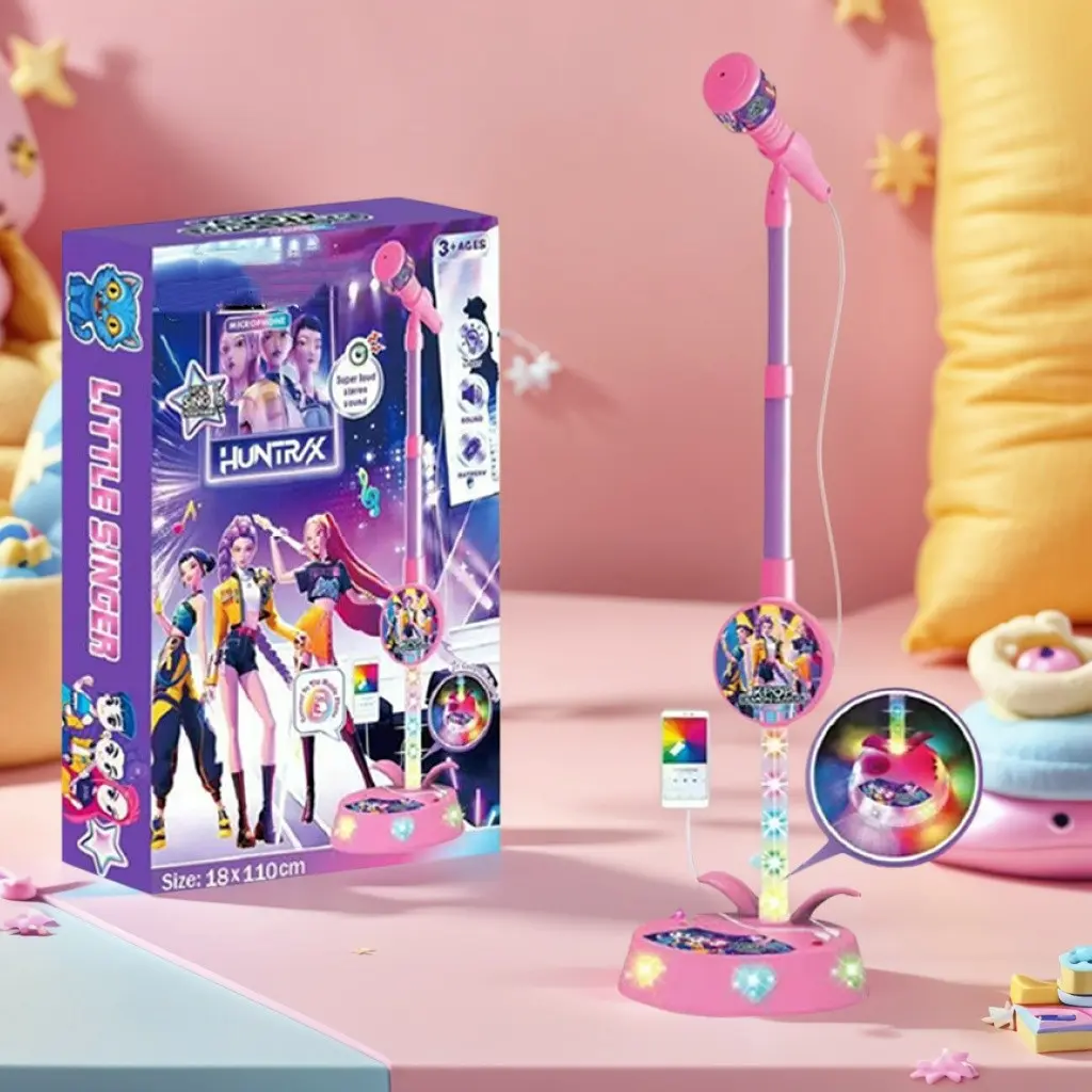 Anime singing girl group karaoke microphone toy with colorful LED lights, encouraging singing, with Tpye-C phone connection cable, enhancing confidence, Kids Entertainment, birthday gift for girls and children