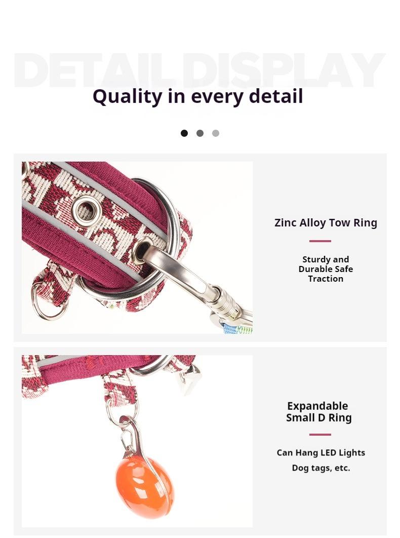 Boho Western Dog Collar, Adjustable Breathable Padded Pet Collar with Reflective Thread for Medium Large Dogs