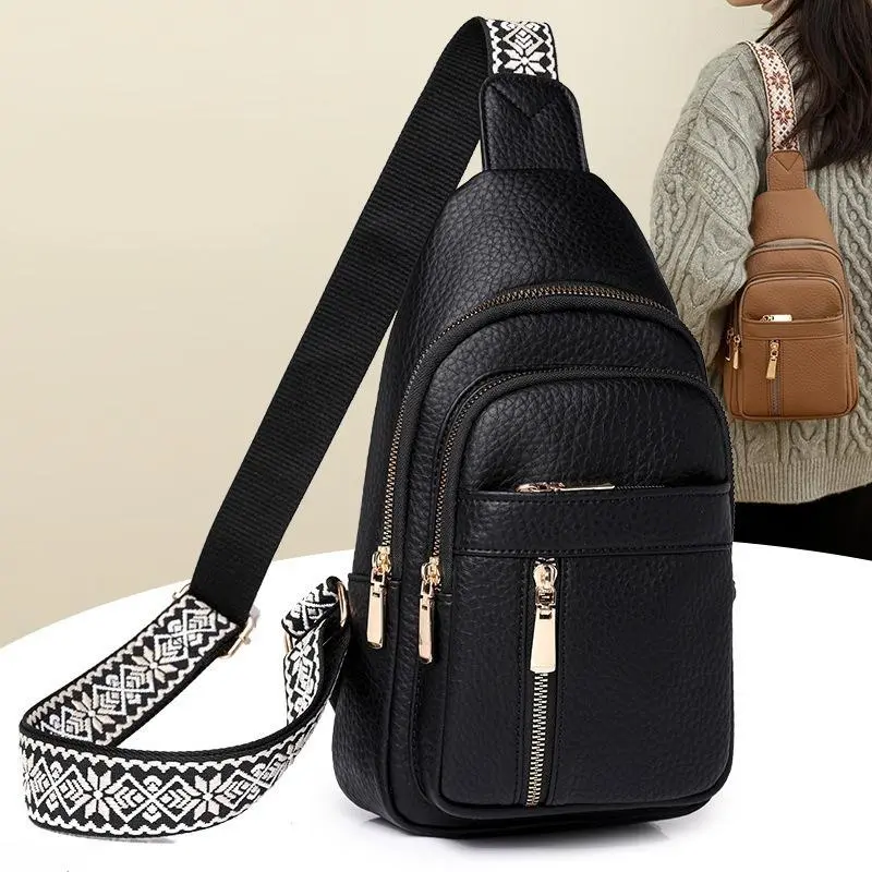 Women's Vintage Tone Faux Leather Curved Chest Bag - Lightweight, Waterproof, Multi-Functional All-Match Casual Sling Purse with Adjustable Strap, Zipper Fasten, Multi-Style Carry for Daily Shopping, Outdoor Trips, Compact, Retro Vibe