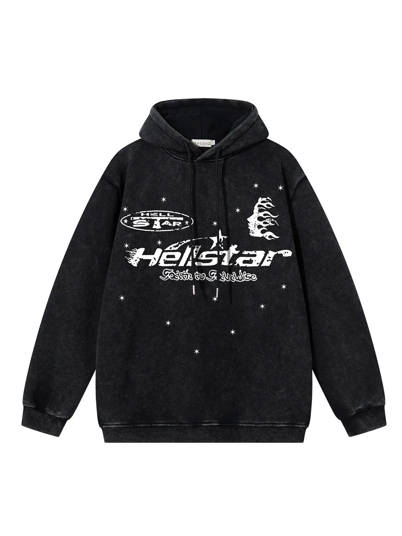 Men's Retro Washed Tie-Dye Flame Letter and Star Print Long Sleeve Hoodie, Fall Winter New Fashion Casual Versatile Hat Shirt Jacket