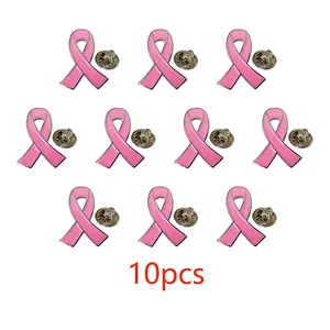 5/10/50/100pcs Women Jewelry Enamel Pink Ribbon Brooches Pins Surviving Breast Cancer Awareness Hope Lapel Buttons Badges