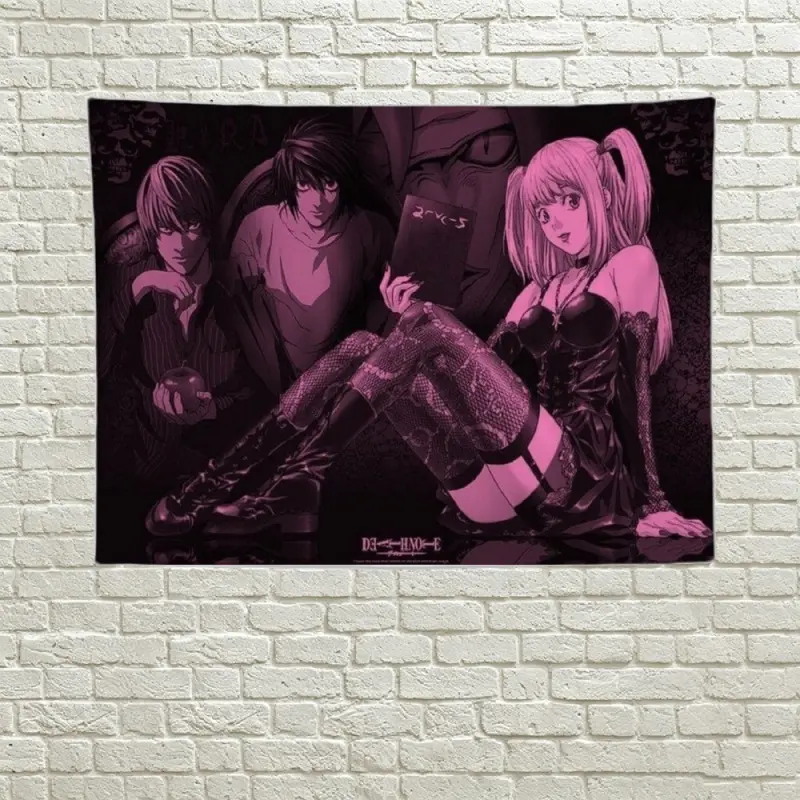 Death Note Decorative Tapestry Misa Amane Light Yagami L Lawliet Manga Panels Wall Hanging Dark Gothic Anime Fan Boy Cave Bedroom Gaming Room Decor College Dorm Banner