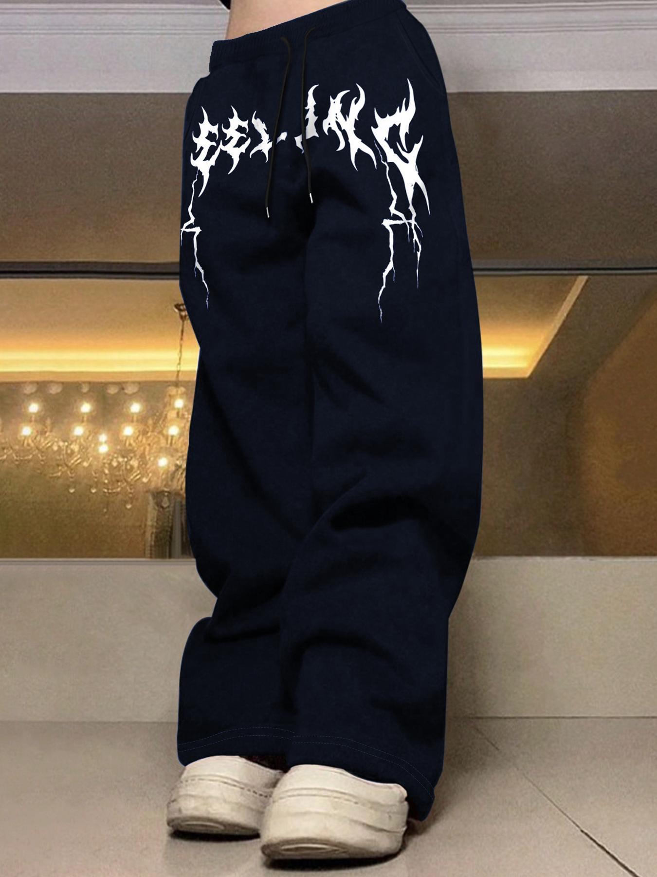 Unisex Men's Lightning Print Drawstring Waist Sweatpants, Casual Regular Fit Pocket Jogger Pants, Casual Streetwear Trousers, Casual Street Trousers for Daily Wear, Fashion Men's Bottoms for All Seasons, Casual Comfy Trouser