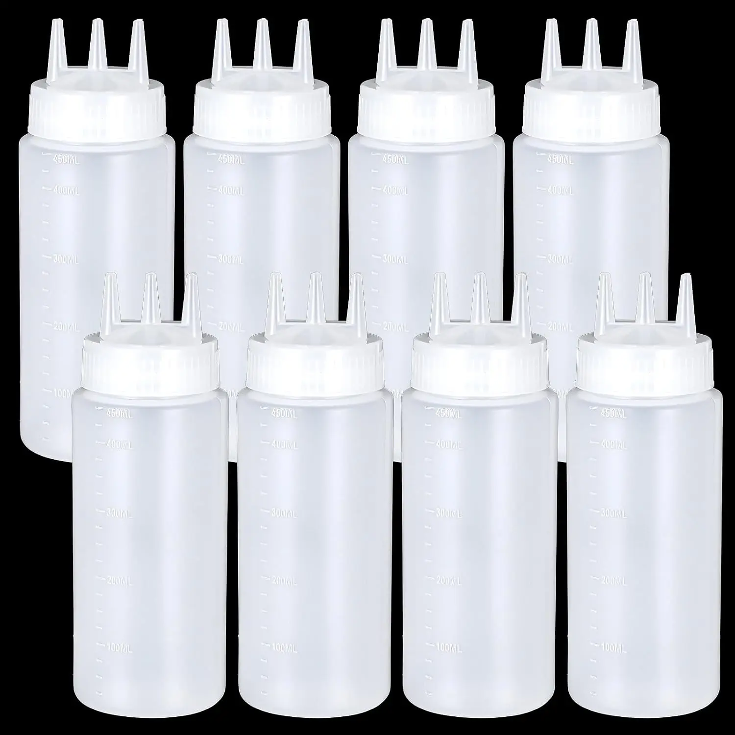 8 count 3 Hole Squeeze Bottles 16 oz Plastic Condiment Squeeze Bottles | Ketchup Mustard Dispensers Salad Dressing Container for Kitchen Oil BBQ Pancake Syrup