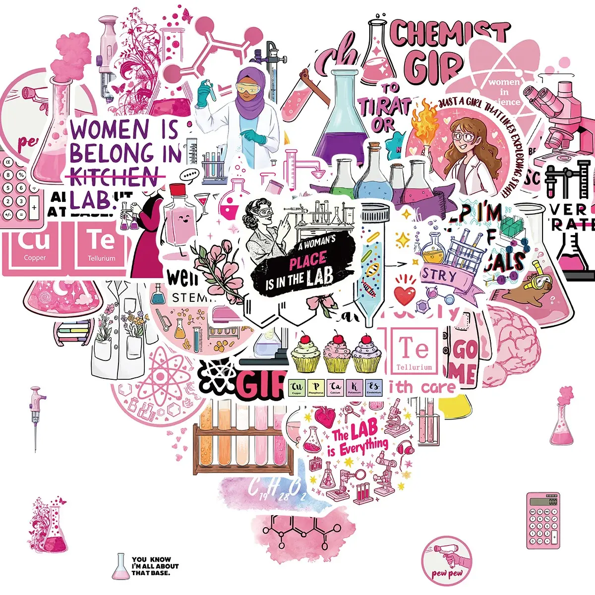 50pcs Science Stickers Pack, Chemistry & Biology, Classroom Decor, Lab Sticker Decals, Laptop, Water Bottle, Notebook, Science Party Favors