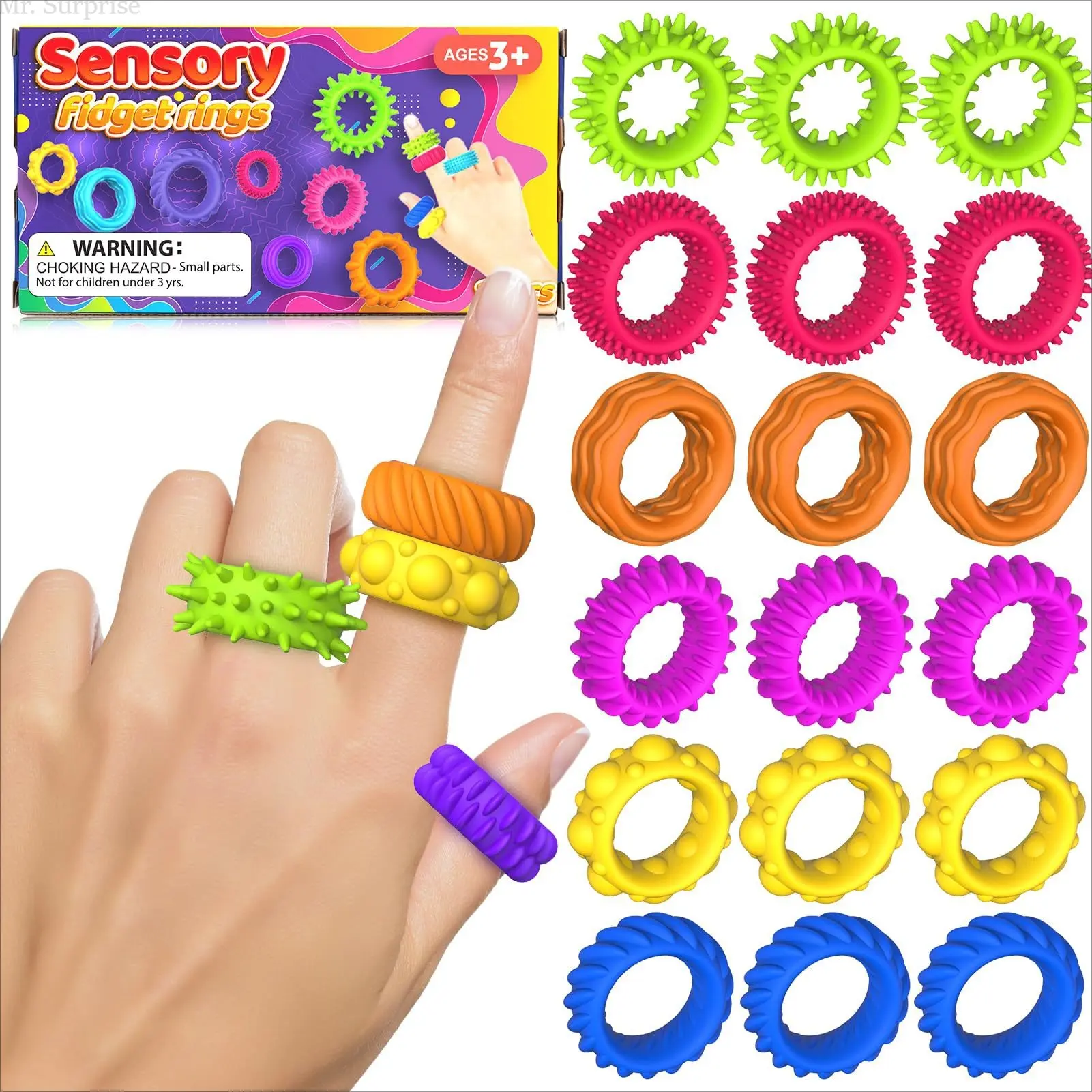 Spiky Silicone Fidget Rings for Kids, Gentle Touch Sensory Stress Reliever for Daily Sensory Play and Fidgeting, Fidget Sensory Product, Hand Fidget