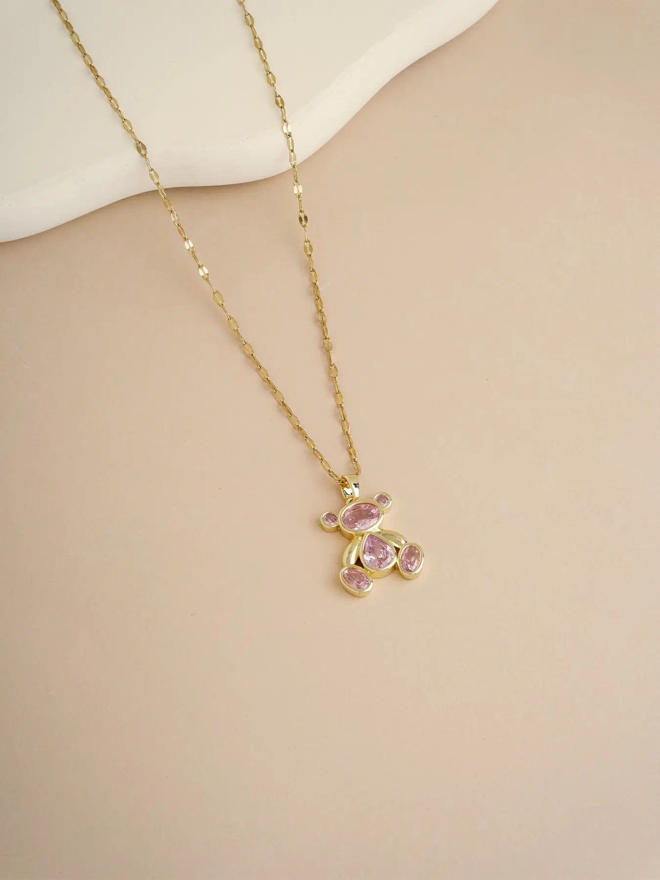 1pc Pink Cubic Zirconia Teddy Bear Pendant Necklace, Dainty Sparkling Zircon Inlay Bear Charm Necklace for Women Girls and Granddaughter, Cute Animal Jewelry Gift for Birthday Anniversary Valentine’s Day