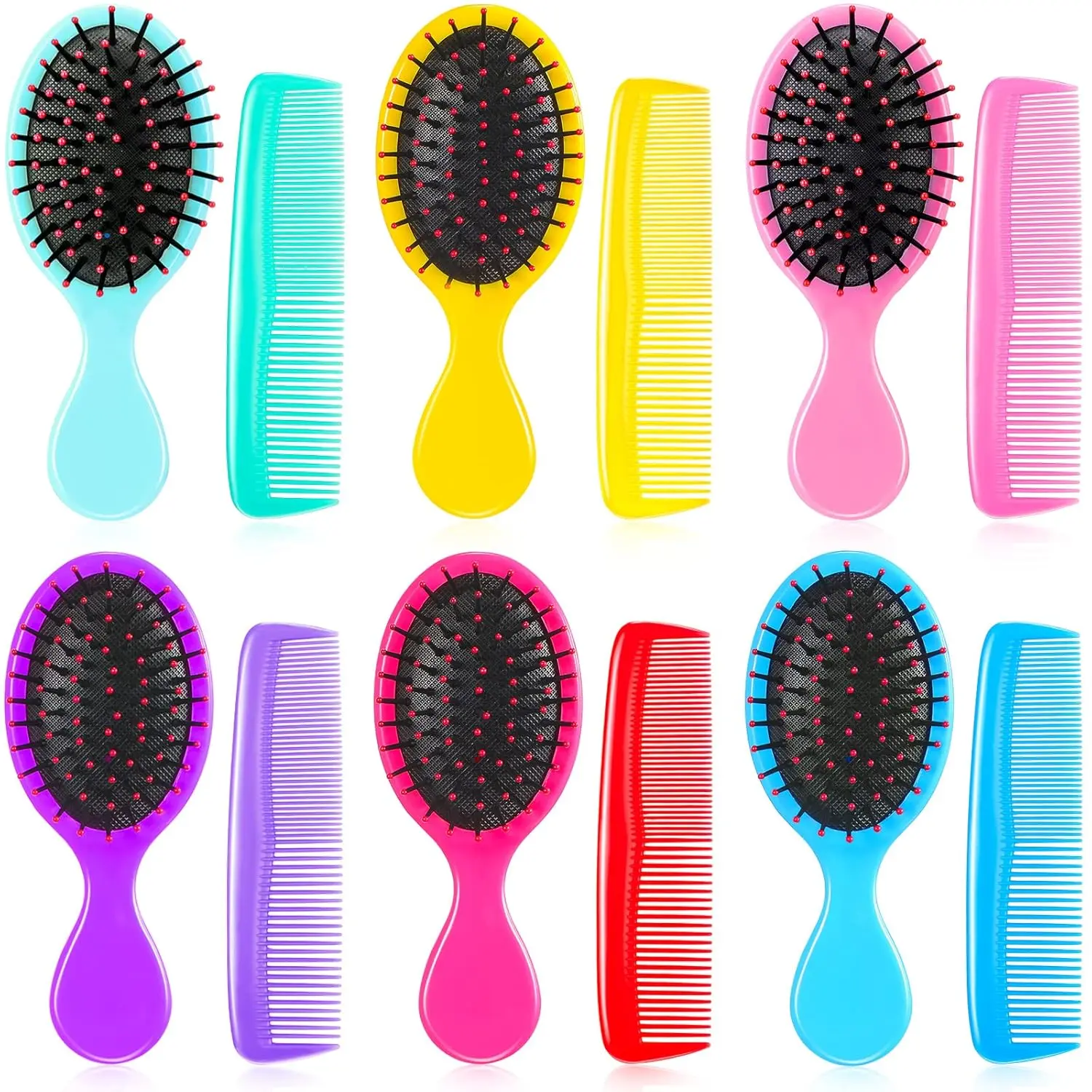 12 Pack Wet Small Hair Brush Combs Set, 6 Detangler Mini Brush Detangling Travel Hair Brush 6 Plastic Fine Wide Combs  Women Men Kids Toddler Girls Baby(Stylish Colors)