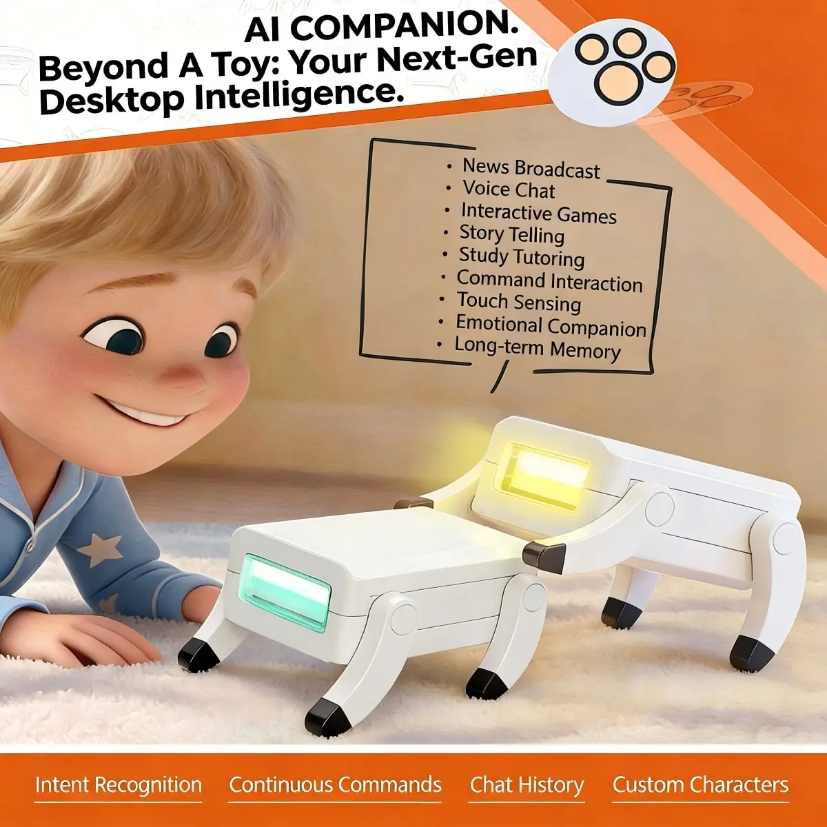 Micro Smart AI Robot| Voice-Interactive Quadruped Companion Pet| 2.17" Futuristic Talking E-Pet for Desk Setup