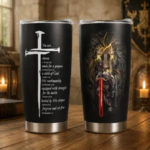 Child of God Lion Christian 40oz Tumbler With Handle, Faith Warrior Travel Mug for Men, Christian Gift for Son Husband Dad, Lion of Judah Bible Verse Cup, Religious Coffee Tumbler, Birthday Father's Day Gift