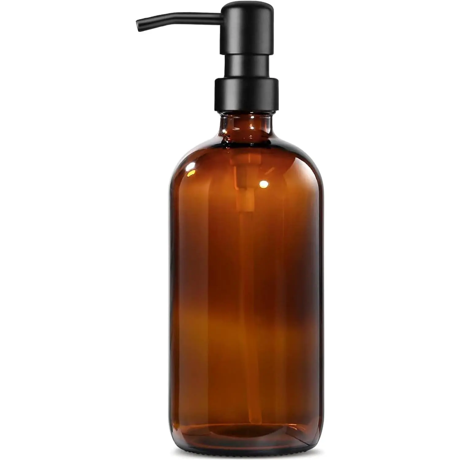 Amber Glass Soap Dispenser, 1 Pack Dish Soap Dispensers for Kitchen with Rustproof Stainless Steel Pump, 17 Fl Oz Bathroom Hand Soap Dispenser, Brown Liquid Dishwashing Dispensers Bottle