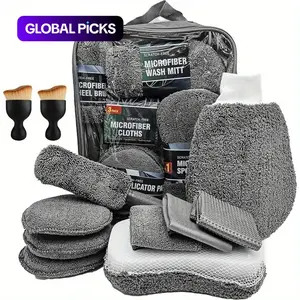 11 Piece Microfiber Car Cleaning Kit, Includes Tire Brush, Scratch Remover Pad, Detail Sponge, Soft Gloves, Durable Cleaning Tools, Essential Internal External Care #TOP PICKS