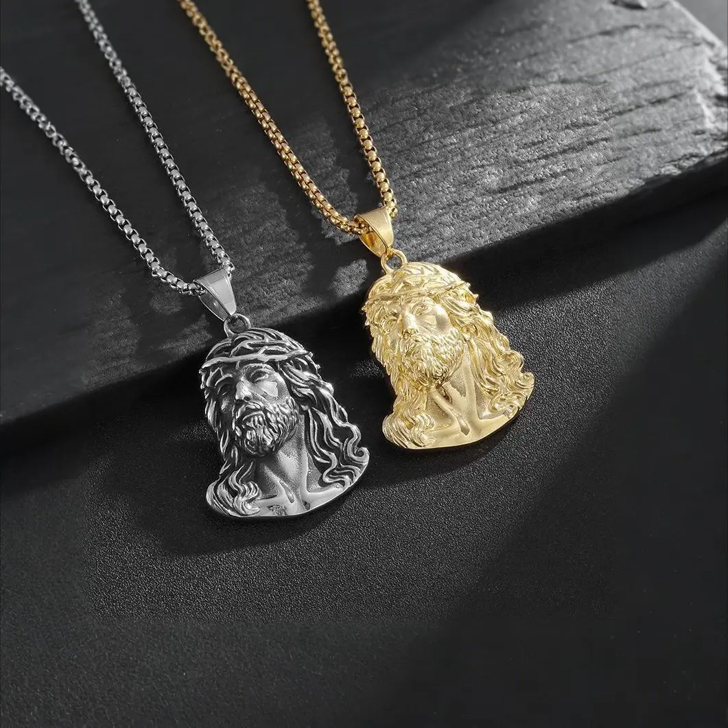 Jesus Christ Pendant Necklace, Christian Faith Necklace, Religious Cross Jewelry, Vintage Jesus Face Charm Necklace, Men's Spiritual Gift, Faith Jewelry
