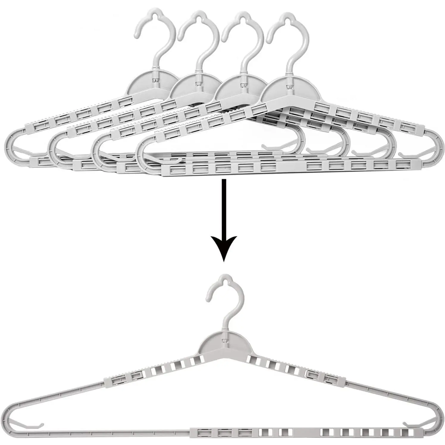 Hangers Enlarge Adjustable  16.5"-26" Hanger 4 Pack | Drying Hanger Sturdy For Wide Polos Tops Cardigans Quilt Bath Towel Big and Tall Shirts Light gray