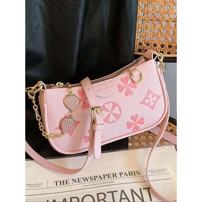 BIGWIG Women's Fashionable Floral Pattern Crossbody Bag, Casual PU Leather Zipper Shoulder Bag for Daily Used, Trendy Versatile High-quality Daily Commuting Bag