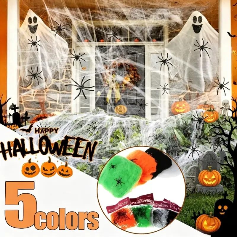 Halloween Stretchy Artificial Spider Web Spooky Prop for Indoor Outdoor Yard Haunted House Party Decor