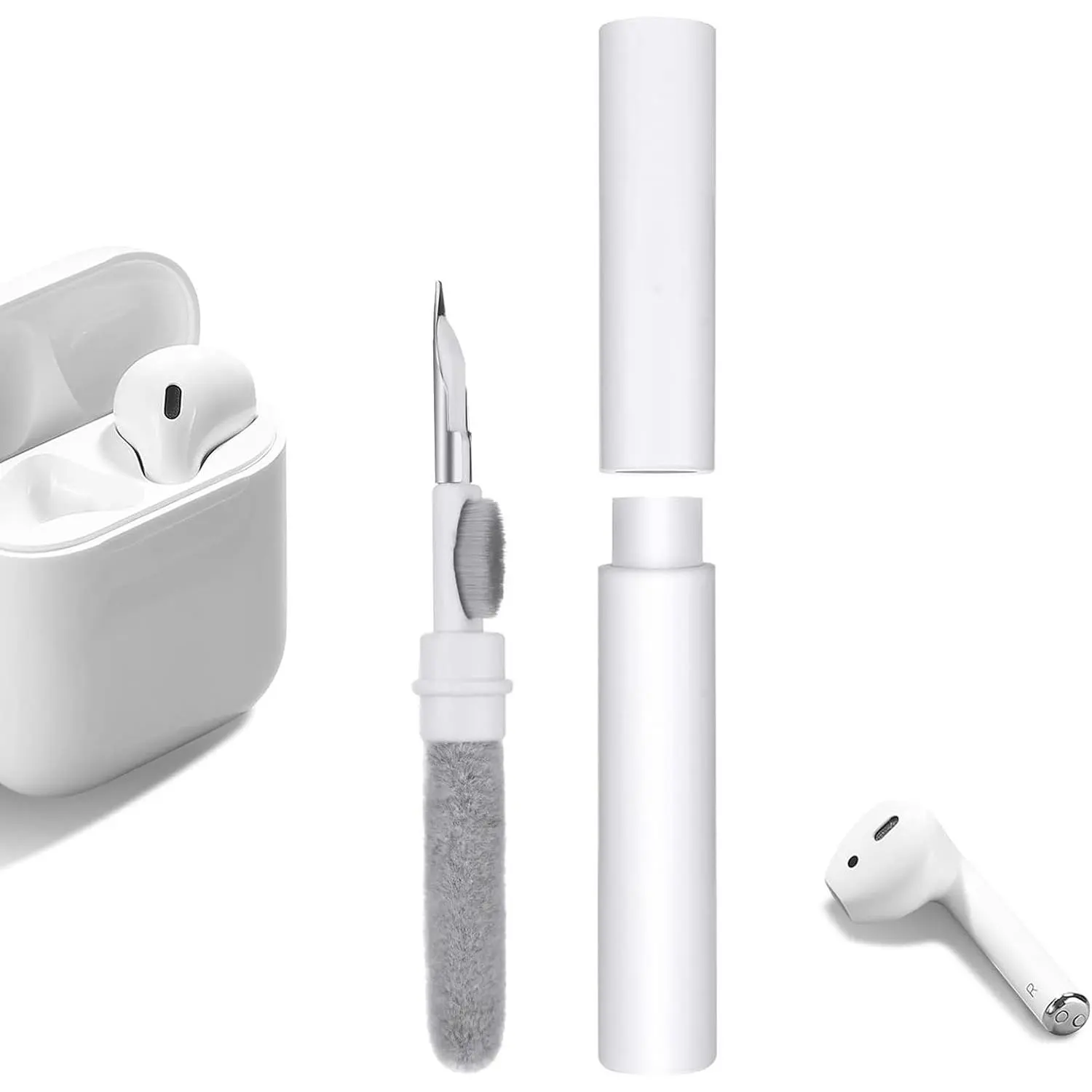 Airpod Cleaner Kit, 3 in 1 Earbuds Cleaning kit,Phone Cleaner kit with Soft Brush for  Earphones  Headphones  Box Accessories, , Keyboard, Camera(White)
