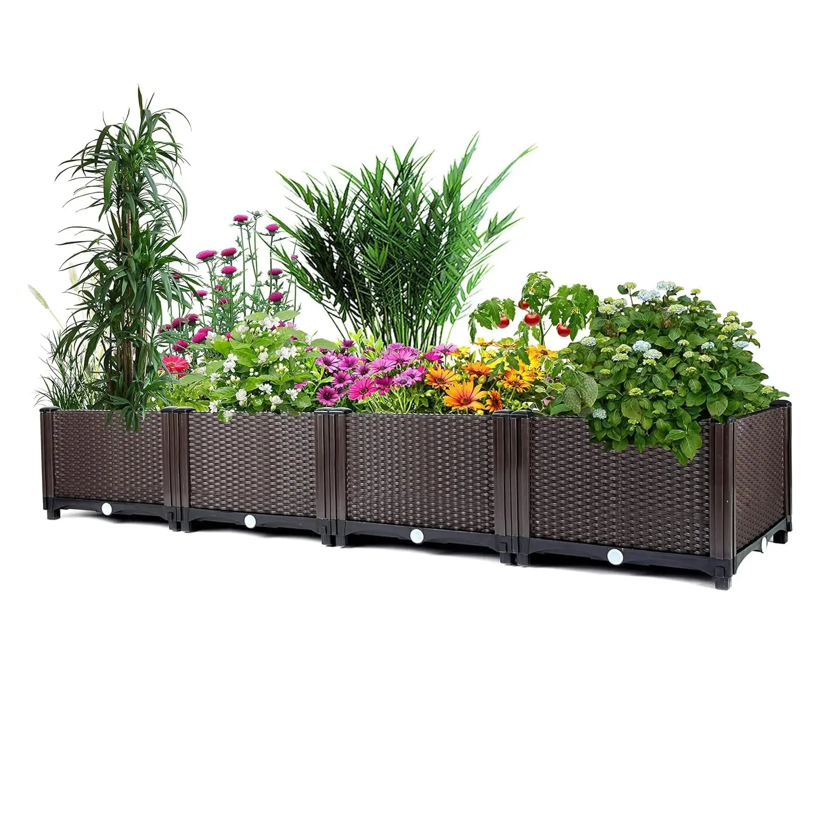 Garvee Large Deep Elevated Rectangular Self-Watering Planter Box with Drain Stopper for Outdoor Terrace, Balcony Use