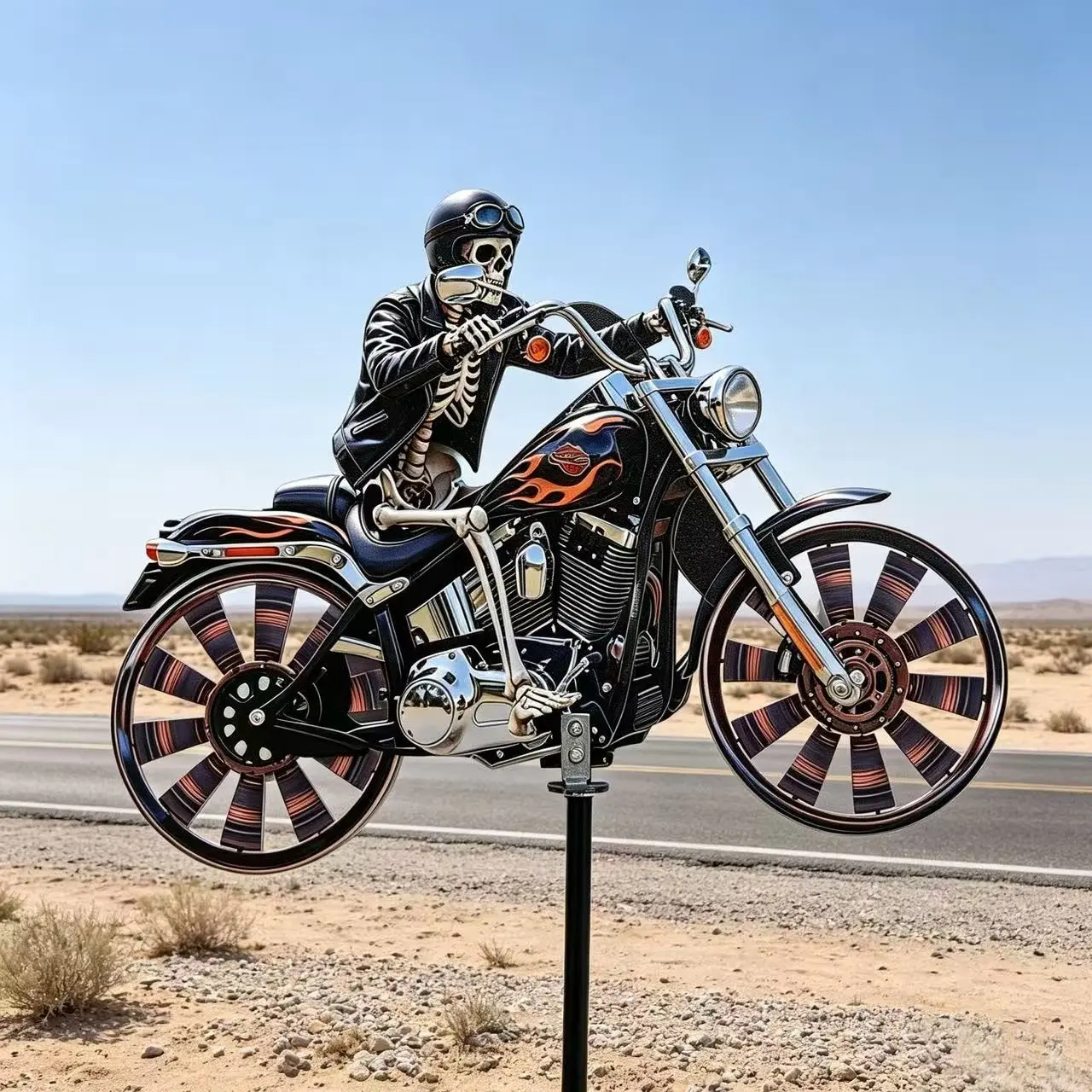 Metal Skeleton Biker Motorcycle Wind Spinner, Rotatable Skull Rider Harley Style Yard Lawn Garden Ornament, Weatherproof Outdoor Wind Decor For Patio Backyard Pathway, Gothic Halloween Home Exterior Decoration