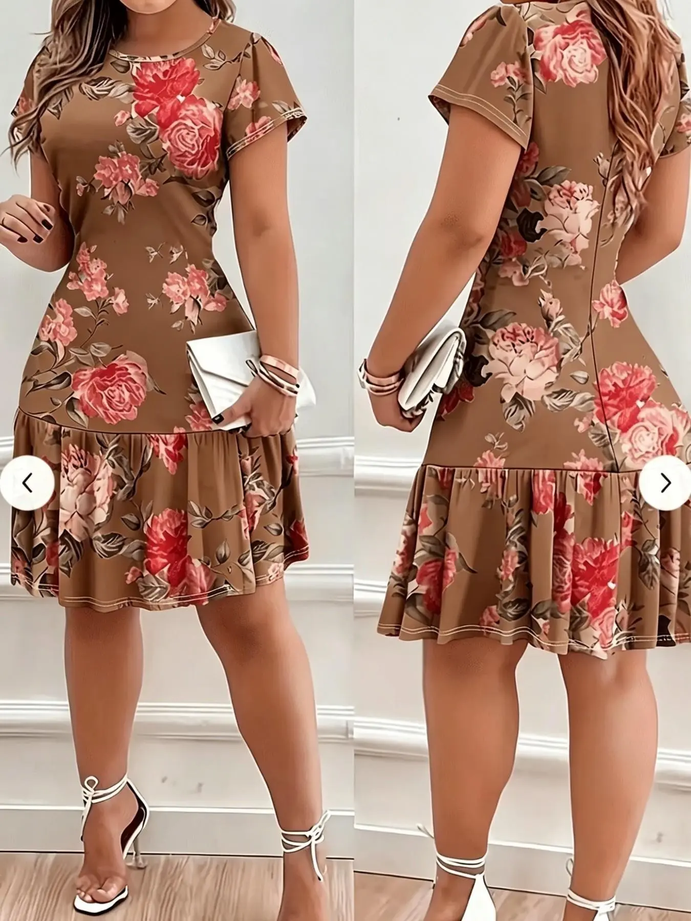 Summer Women's Casual Short Floral Full Print High Elasticity Dress, Comfortable and Stylish, Perfect for Daily Wear, Trendy and Versatile