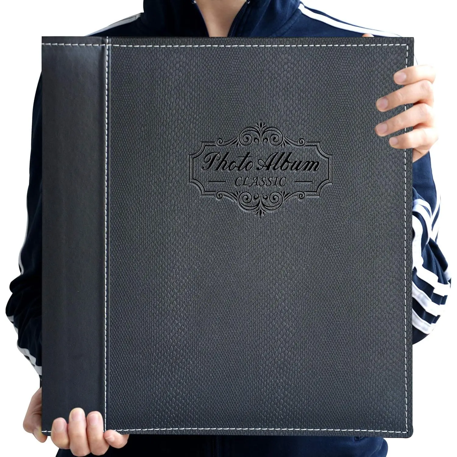 Large Black Handmade DIY Photo Album, Leather Cover, Magnetic Self-Stick Pages, Holds 3X5 4X6 5X7 6X8 8X10 Photos