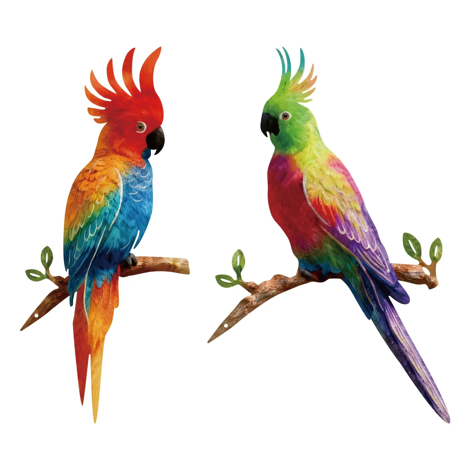 2 Piece Metal Colorful Parrot Statue Decor, Metal Sculptures, Artistic Animal Theme, Garden Outdoor Decoration, Various Room Types, Outdoor Parrot Tree Stake Decor, Outdoor Garden Accessory