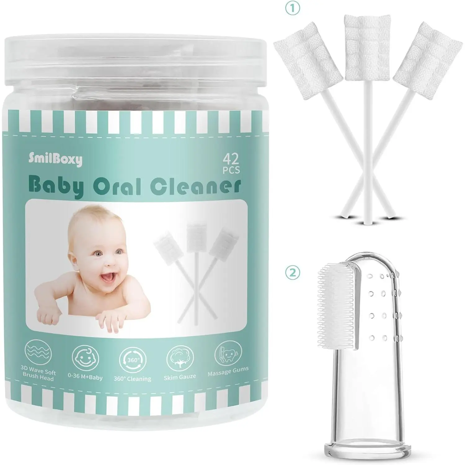 42PCS + 1 Finger Baby Toothbrush with Absorbent Gauze Oral Cleaner, Baby Tongue Cleaner, Disposable Infant Tongue Cleaner Newborn Oral Cleaner Gentle Cleaning Care for 0-36 Months Babies
