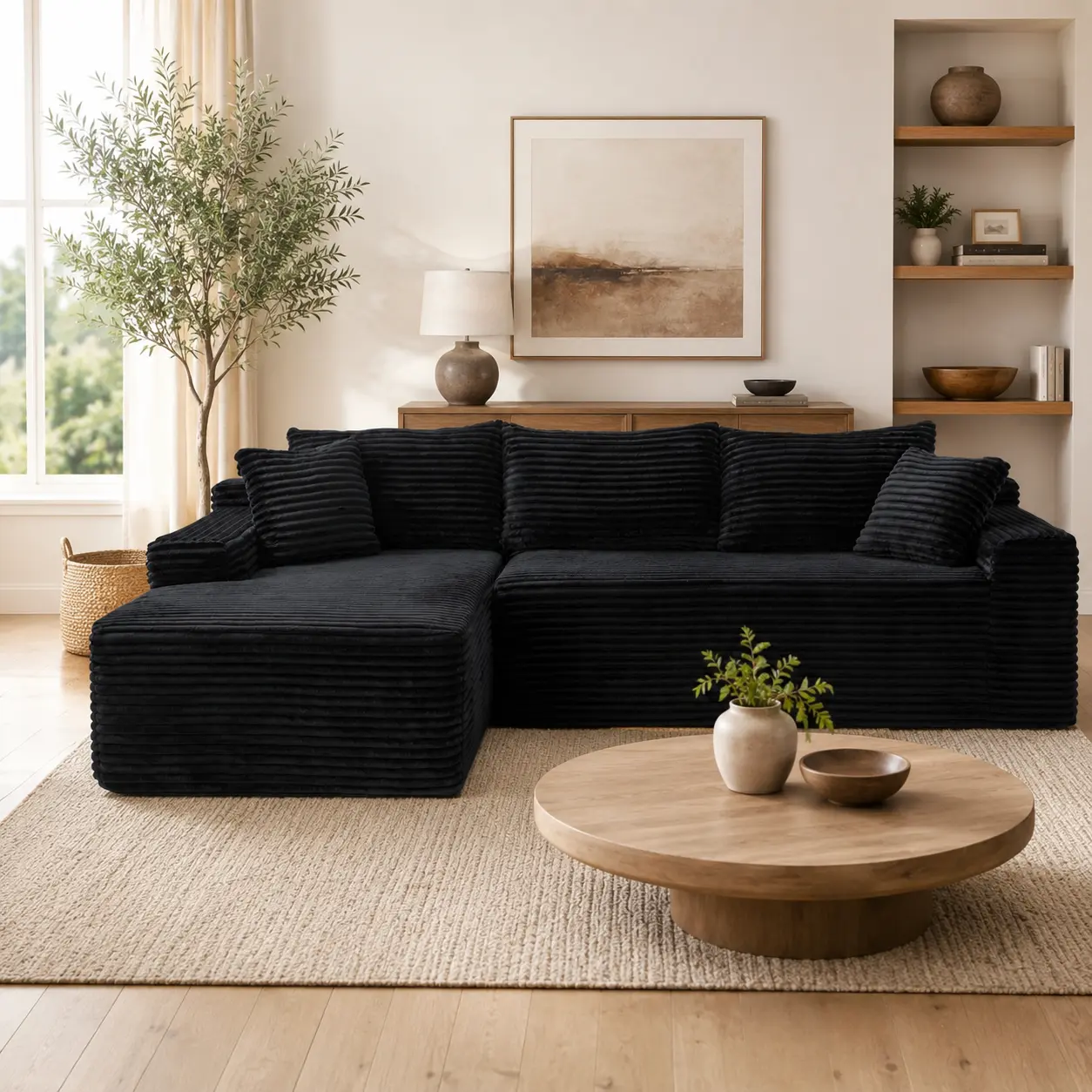 Modern Modular L-Shaped Recliner Sectional Sofa, Upgraded Independent Pocket Spring Base, Soft Corduroy Fabric & Layered Memory Foam Padding, Deep Seat Living Room Couch, No Assembly Needed, Ships in 2 Packages, Ready to Use Right Out of the Box