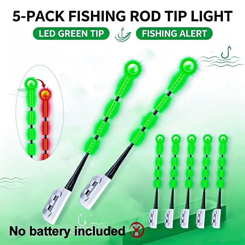 5-Piece Fishing Bite Indicator, Color-Changing Lights, Night Vision Glow Stick, Day/night Use, Night Fishing Rod Tip Light