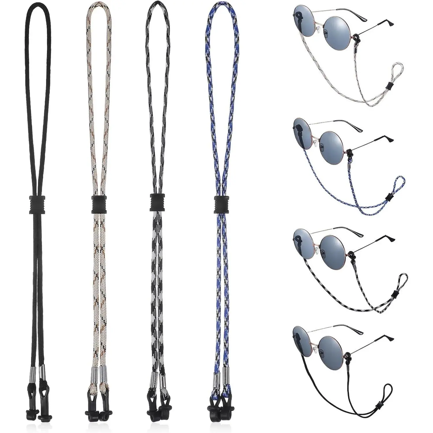 4 count Eyeglasses String Holder Strap Cord Adjustable Glasses Strap  Eyeglass Straps Safety Eyewear Retainers Glasses Holder Chains Eyeglass Holders Around  for Women Men and