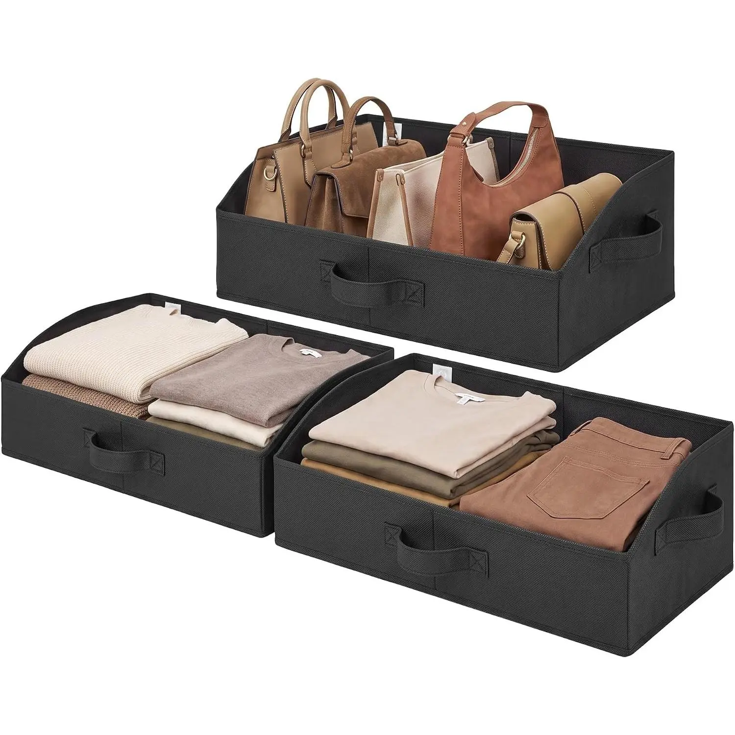Trapezoid Closet Storage Bins, Large, Black, 3-Pack | Shelf Storage Baskets, Clothes Storage Bin, Closet Organizer and Storage Bins, Clothing Bins for Closet Shelves