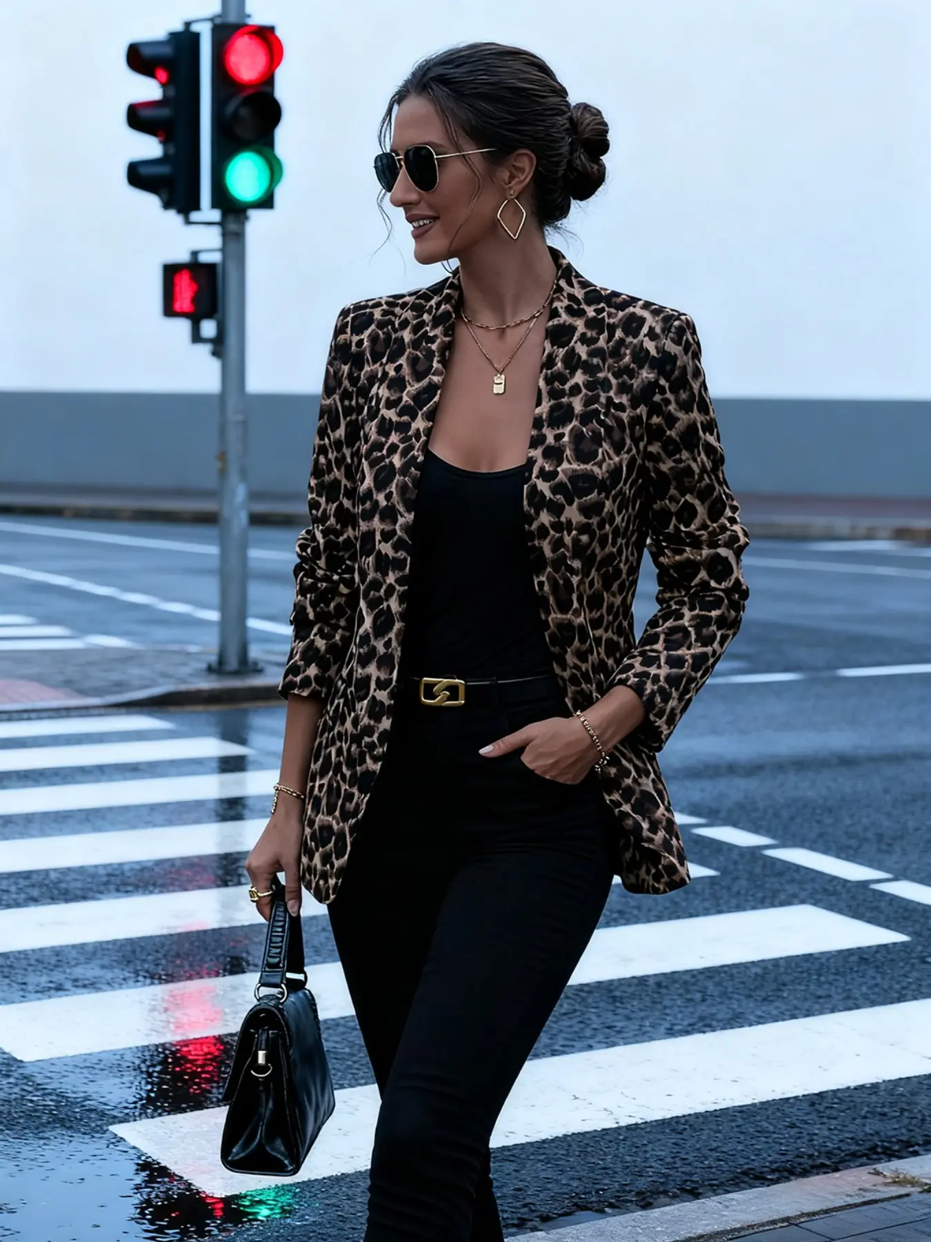 Leopard Print Blazer for Women, Casual Oversized Jacket, Fall & Spring Fashion, Korean Style, Office Wear, Daily, Elegant