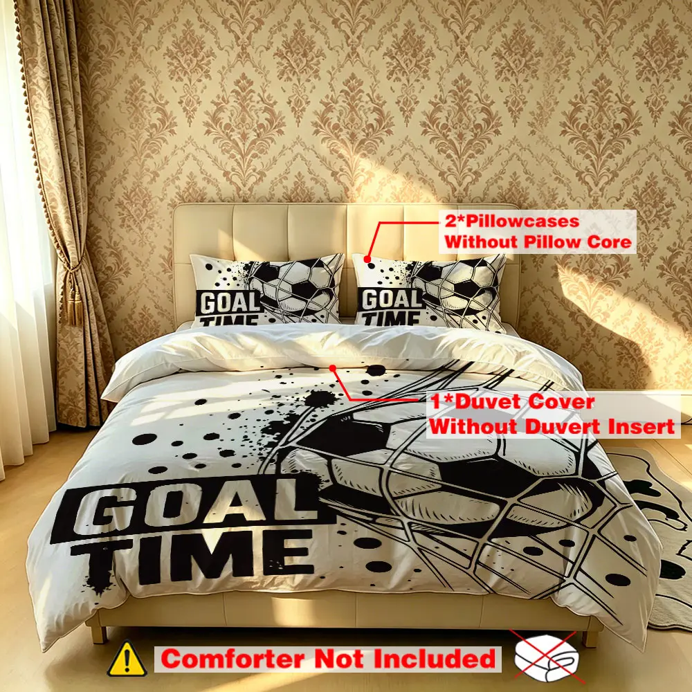 3pcs GOAL TIME football-themed printed bedding set, including 1 bedding cover and 2 pillowcases (no filling), soft and comfortable, suitable for single beds, double beds, and can be used in bedrooms, dormitories, and hotels
