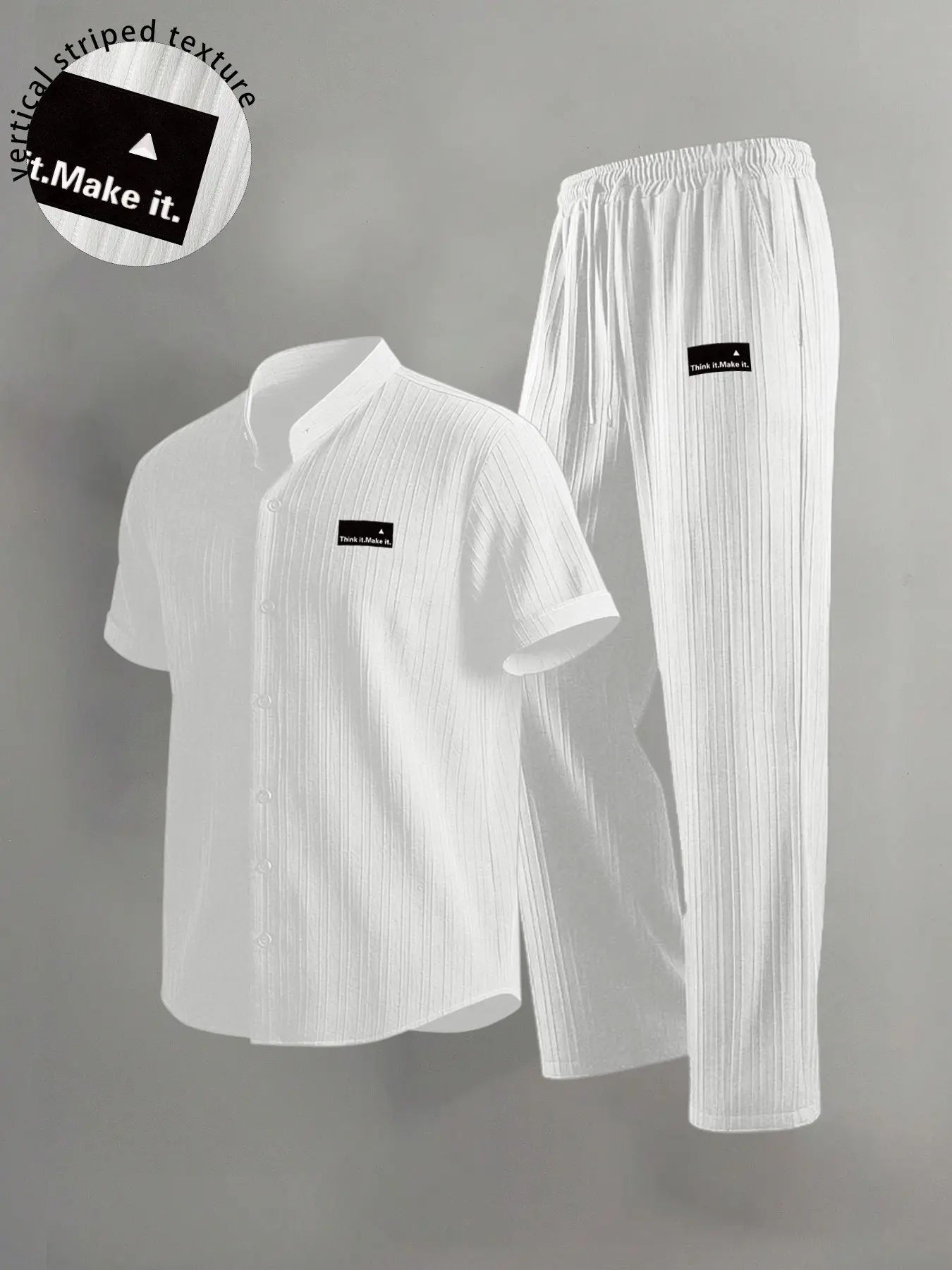 Men's Vertical Striped Stand Collar Short Sleeve Shirt & Wide-Leg Pants Matching Set, Athleisure City Trek Light Outdoor Streetwear Outfit, Multi-Scene Versatile Two-Piece Suit with Comfort & Functional Design for All Occasions Gym Set, Menswear Casual