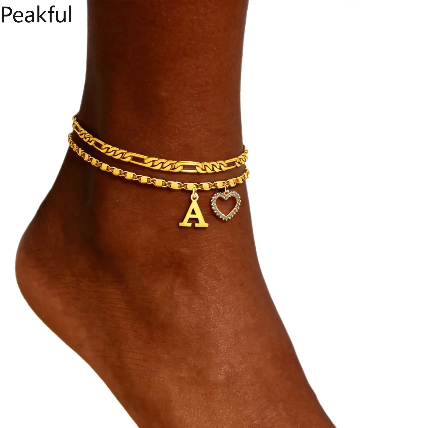 Trendy Waterproof Gold Twisted Rope Anklet Heart Initial 26 Letter Charm Foot Chain High Polish Stainless Steel Baddie Jewelry Gifts