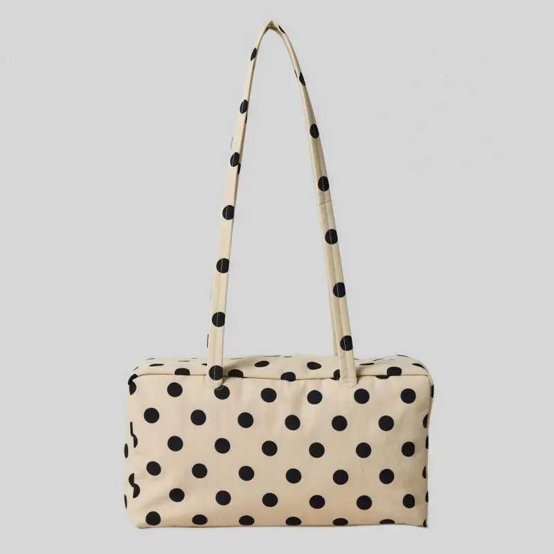 Nylon Bowling Bag With Key Lanyard, Top Handle Tote Bag, Minimalist Casual Large Capacity Commuter Work Bag, Fashion Polka Dot Shoulder Handbag, Suitable For Daily Wear